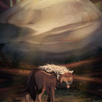 A huge boulder has caused clear destruction, having downed trees and ripped up the earth. Exhausted after chasing it to ensure it caused no one harm, Bentwood stands before it, bedraggled and exhausted with dirty paws and a lolling tongue.