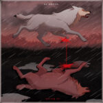 Mirror images of Solune and Twyla during the finale battle of the Hive War. They are tied by coiling red 'string' on opposite paws. Solune runs over the ground, Twyla lays on it amidst the puddles of rain. Her paw is missing, a casualty of the war.